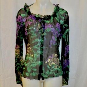 Elie Tahari Floral Silk Button Down Blouse
